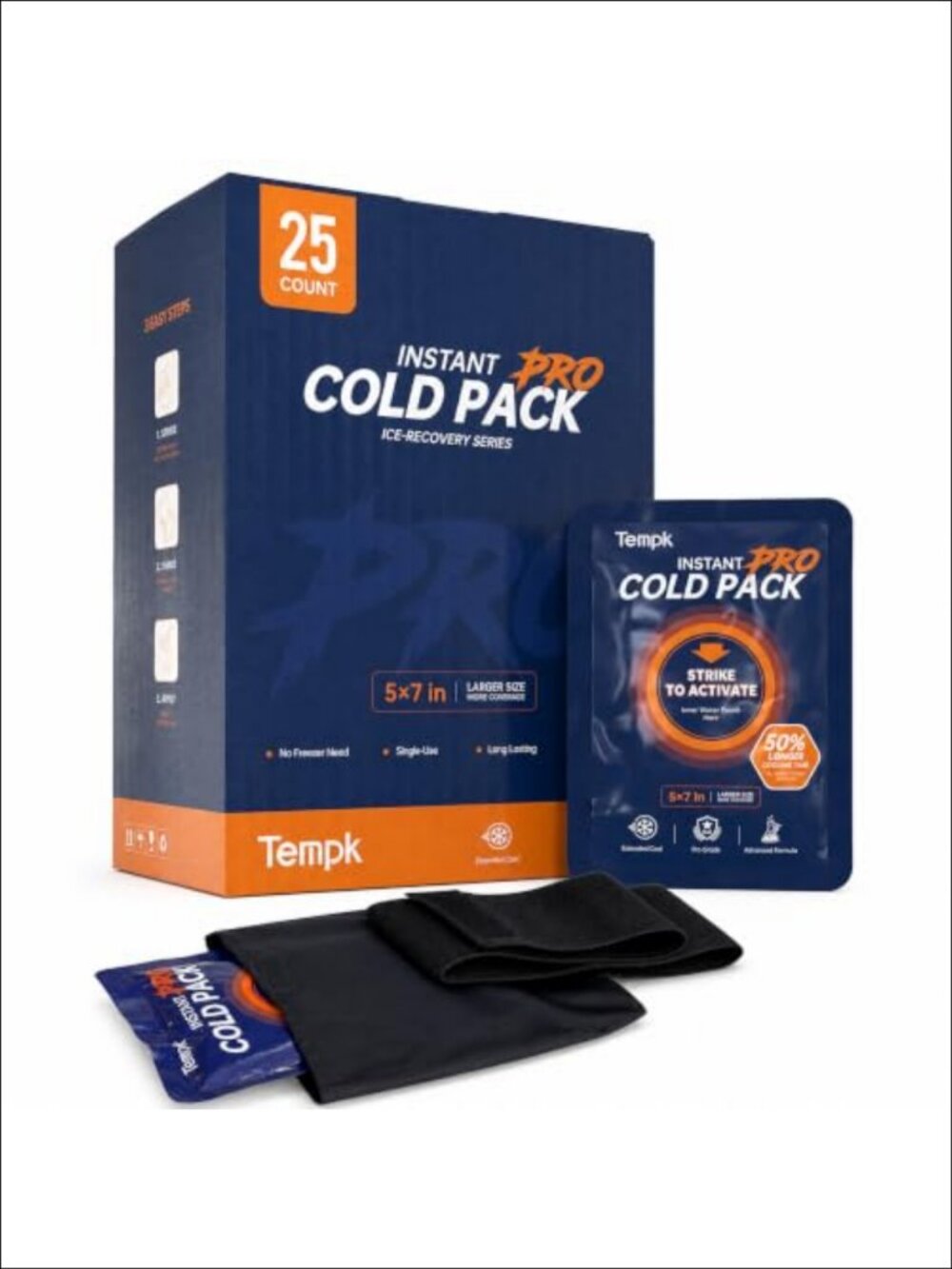 25 Pack Instant Ice Packs 5x7 with Hands-Free Fabric Wrap